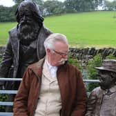Alan Ward with his bronze statues of John Ruskin and Beatrix Potter. Photo: Louise Dewhurst