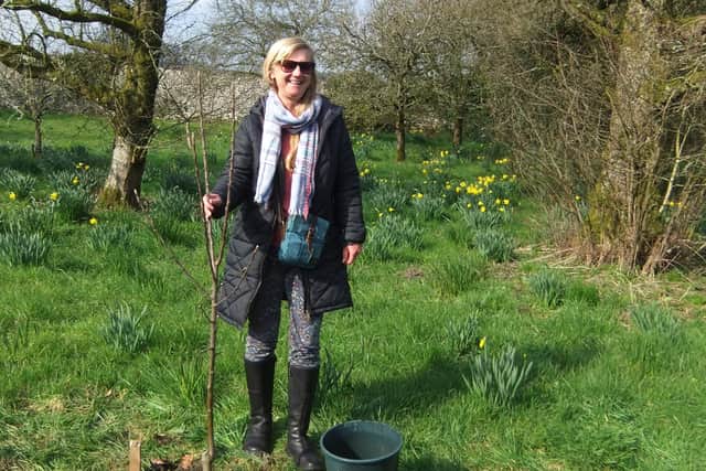Gill Gale's daughter Julie at the planting of the memorial tree for her mum.