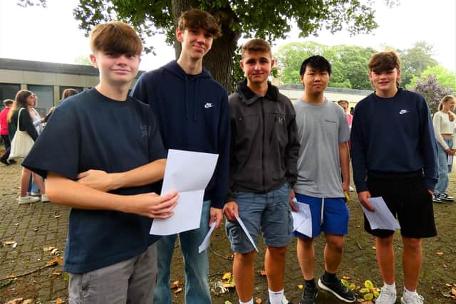 This happy bunch of lads, Jake, Jake, Joe, Yi Xu and Ciaran, are all pleased to have achieved the grades for their places at Ripley Sixth Form.