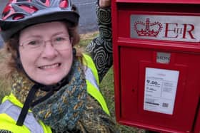Coun Mandy Bannon with the newly replaced postbox in Coolidge Avenue.