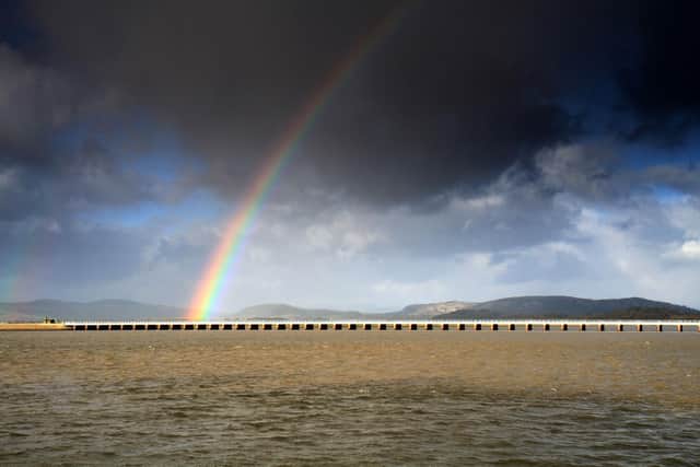 Arnside viaduct with a rainbow. Picture by Nigel Hunter.