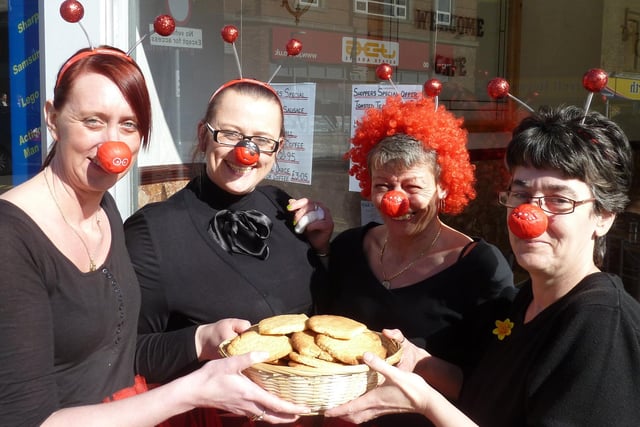 Comic Relief fundraisers back in 2011, from left, Sharon Taylor, Cheryl Richards, Elaine Oldfield and Cath Evans from The Welcome Cafe in Morecambe's Arndale Centre. The women made biscuits and sold them to raise funds.