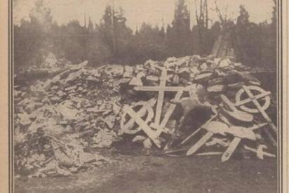 War crosses from British graves were burnt as lumber. Photo: Shaun Corkerry