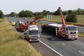 Recovery is still ongoing after a lorry overturned on M6 between Preston and Lancaster at 2.30am (June 17)