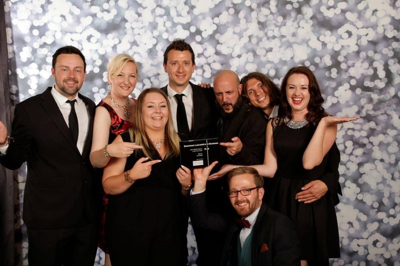 The Fat Media team celebrate winning Creative Digital Agency of the Year at the Lancashire Business Awards in 2015.