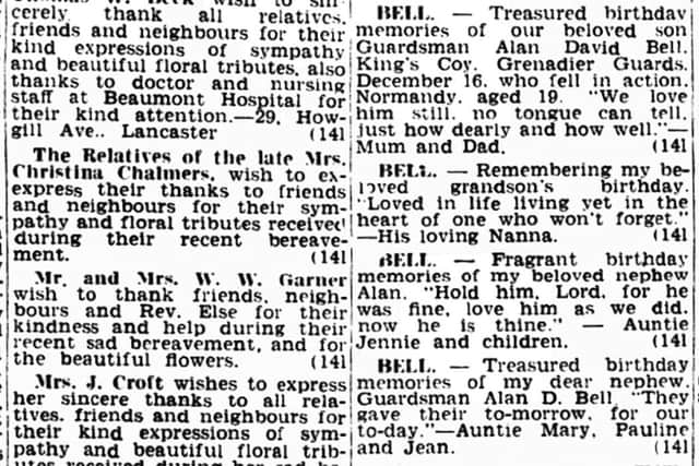 In Memoriam notices for Alan Dave Bell in the Lancaster Guardian.