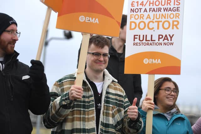 Junior doctors on strike outside Royal Preston Hospital earlier this year. Photo by Neil Cross.