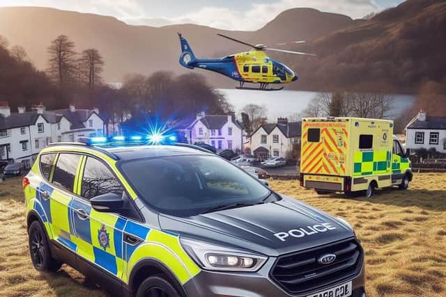 An air ambulance leaving the scene of a stabbing at a Cumbrian train station. Picture from BTP Lancashire.