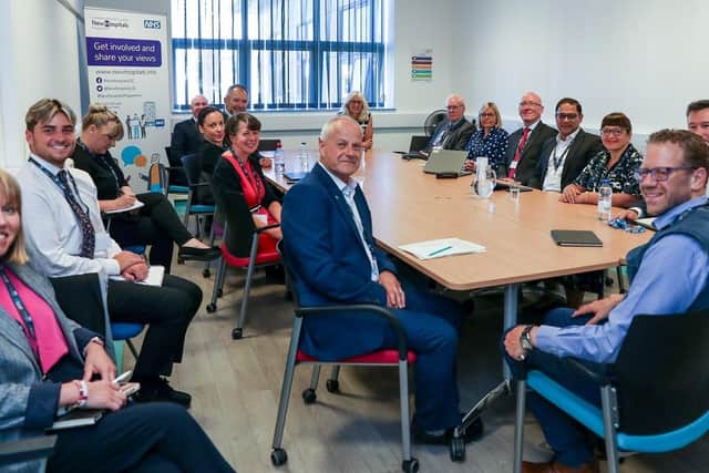 Lancashire was the latest stop on a nationwide tour by government health officials, where they were welcomed by Jerry Hawker, senior responsible officer for Lancashire and South Cumbria’s new hospitals programme (centre of picture)