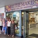 Outside Meet the Makers are Myra Weir, Jane Pullen, Jan Beal, Lisa Higham and Liz Chapman, who are all current makers in the shop.