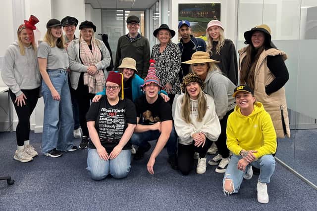 A team from Verdant Leisure's head office in Lancaster take part in Wear A Hat Day. Photo by Brain Tumour Research