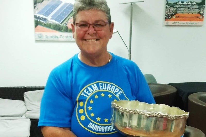 Elaine Shallcross, from Longridge, the Team Europe Senior Team Captain, holding the prestigious world tournament Bainbridge Cup