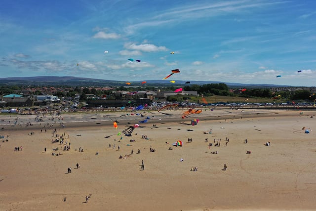 An aerial shot at Catch the Wind kite festival in Morecambe. Picture by Kestrel Aerial.