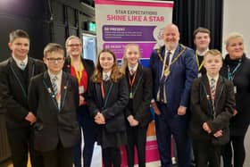 Students at Bay Leadership Academy with County Councillor Lizzi Collinge (third from left), County Councillor Chair Alan Cullens (fourth from right) and County, City and Town Councillor Margaret Pattison (right).
