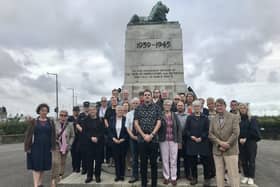 Councillors, members of the public and police at the Morecambe War Memorial vandalism protest event. Picture: Robbie Macdonald LDRS.