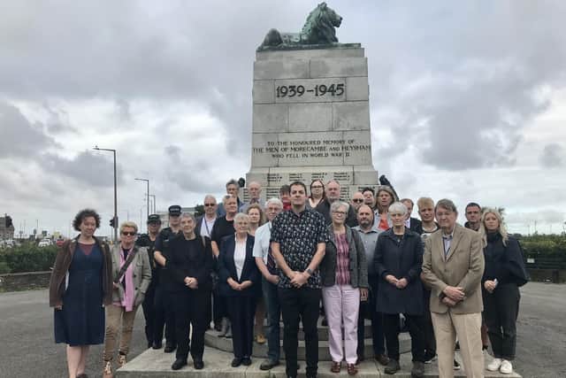 Councillors, members of the public and police at the Morecambe War Memorial vandalism protest event. Picture: Robbie Macdonald LDRS.