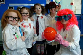 Mad scientists from West End Primary School in Morecambe who dressed up for National Science and Engineering Week and Red Nose Day back in 2003