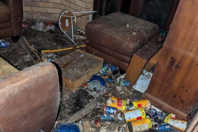 The house where the animals lived was in a squalid condition with urine, faeces and empty cans of dog food strewn on the floor. Pictures from the RSPCA.