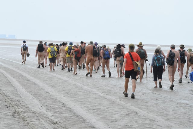 The walkers crossing the bay.
