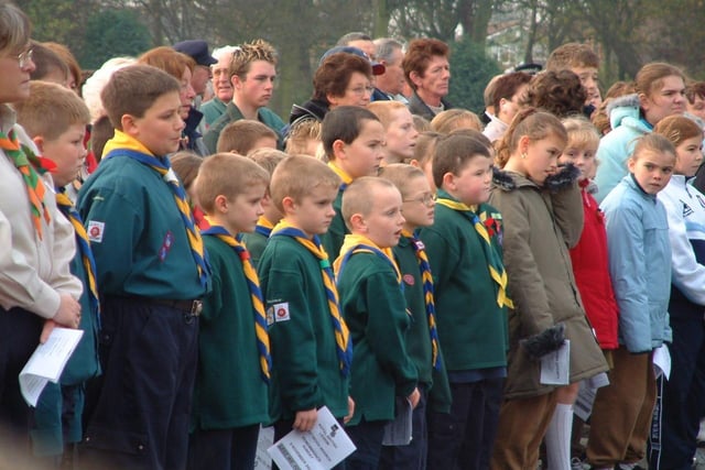 Cubs and scouts who attended the Remembrance Sunday service at Fleetwood Memorial Park in 2003