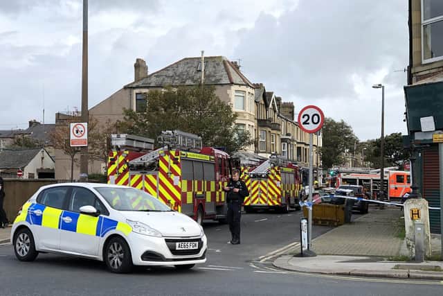 Emergency services at the scene of a fire at the Gordon Working Mens Club in Morecambe. Picture by Thomas Beresford.