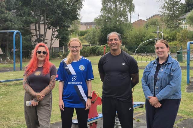 Cat Smith MP and Yak Patel with members of Ryelands Residents' Association.