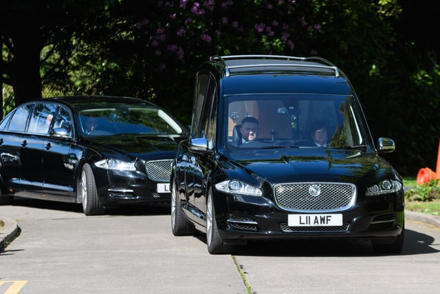 The hearse carrying the coffin of Councillor Janice Hanson arrives at Lancaster & Morecambe Crematorium. Photo: Kelvin Stuttard