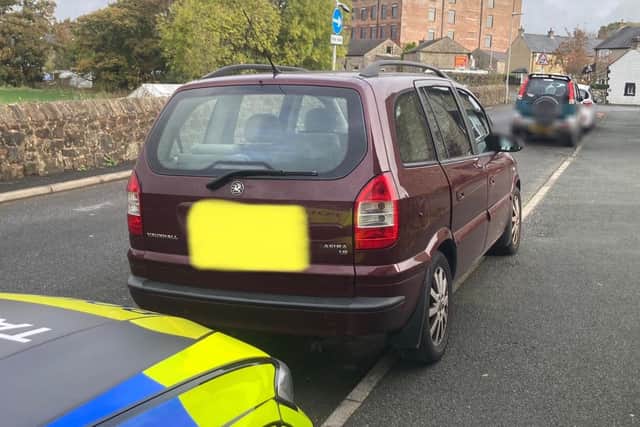 Police stopped this car in Galgate and found three children without seatbelts and a newborn baby in front on mum’s knee. Picture by Lancashire Police.