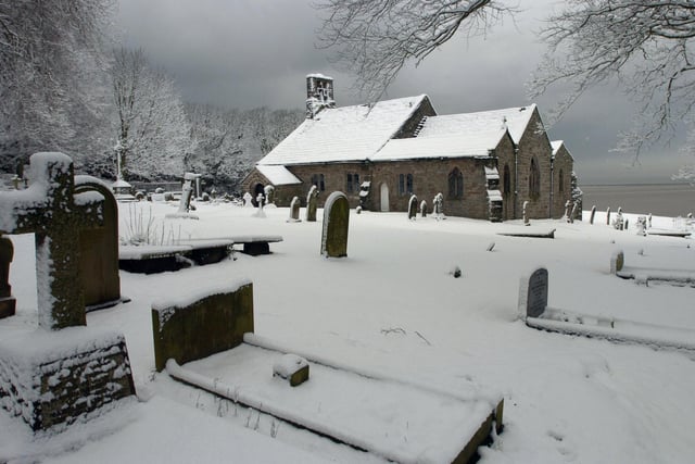Morecambe / Heysham snow St Peter's Church in Heysham blanketed with snow. (unknown date)