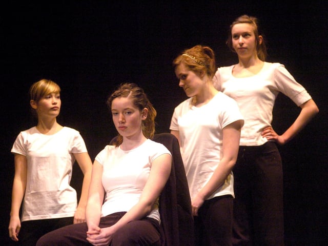 Ripley school pupils rehearse at Lancaster's Grand Theatre.