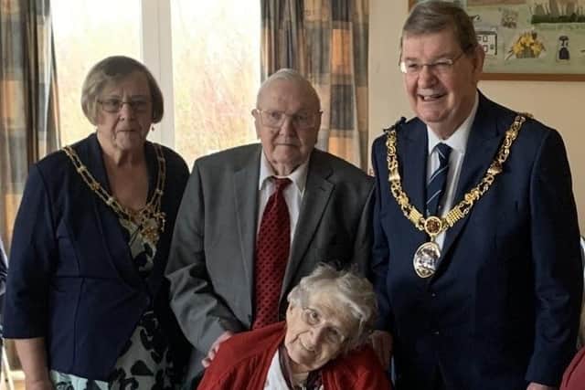 William Howson with wife, Edith and the Mayor and Mayoress of Lancaster. Photo by Geoff Howson.