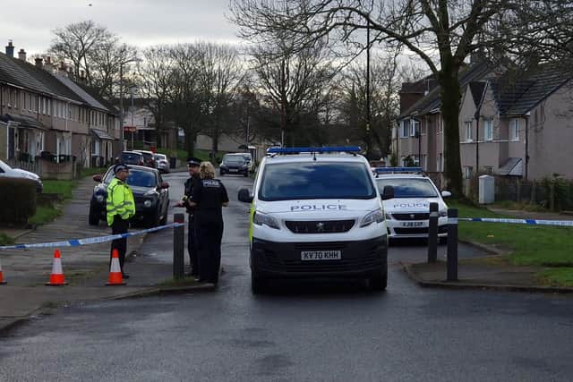 Police cordon off streets on the Ridge Estate in Lancaster after a suspected shooting. Picture by Joshua Brandwood.