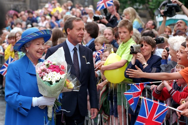 The Queen in Lancaster. The Queen meets the crowds in Market Street Lancaster.