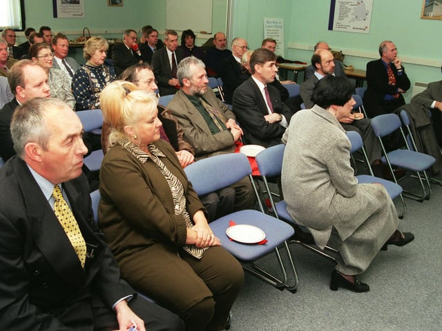 Representatives from the local authorities, Chamber of Commerce, colleges and universties and local MPs taking part in a discussion with DTI Minister Richard Caborn during his talk at Heysham Power Station.