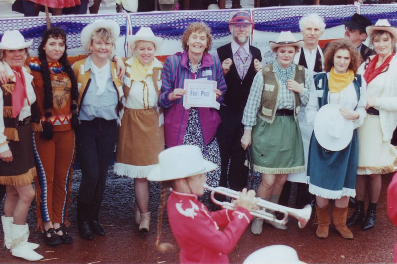 The Morecambe Raiders enjoying winning a prize at a Carnival - early 1990s perhaps?