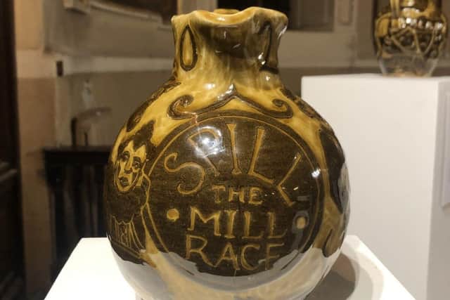 One of the jugs on display at the Spill the Mill exhibition. Picture by Rose Atherton.
