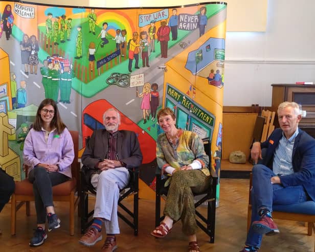 Ellis Brooks from Quaker Peace and Social Witness, Hannah Larn from the Rose Castle Foundation, Dave and Lynn Morris from Journeyman theatre, Paul Andrews, peace worker/Quaker Lancaster Friends.