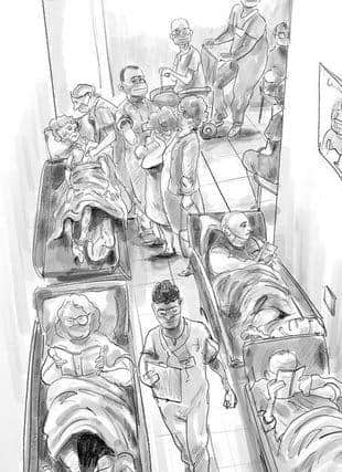Michael Bryson's cartoon which he sketched during a trip to A&E at the RLI.