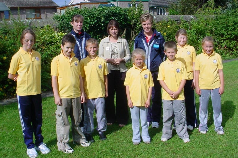 Lancaster City Sports Officers, Michelle Storton and Kaye Statham, being thanked by children of Glasson School and Julie Salisbury of Garstang Running Club after their very successful summer athletics training.