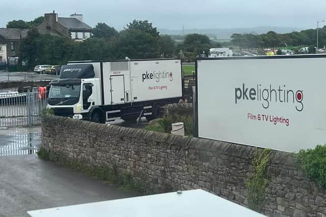 Lorries arrive ahead of filming for the new series of The Bay in Glasson Dock. Photo by The Dalton Arms