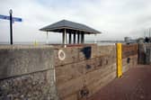 Storm boards in place on the promenade.
