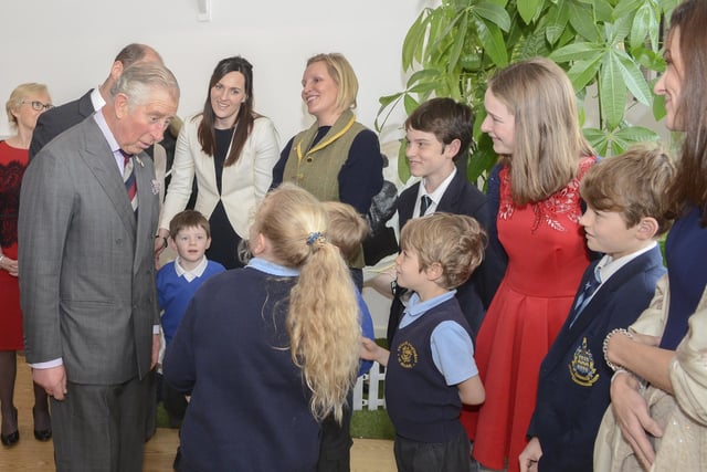 Prince Charles meets schoolchildren during a visit to Dewlay Cheesemakers in Garstang in 2017.