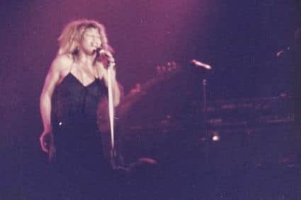 One of David Upton's photos of Tina Turner performing at Lancaster University in 1984.