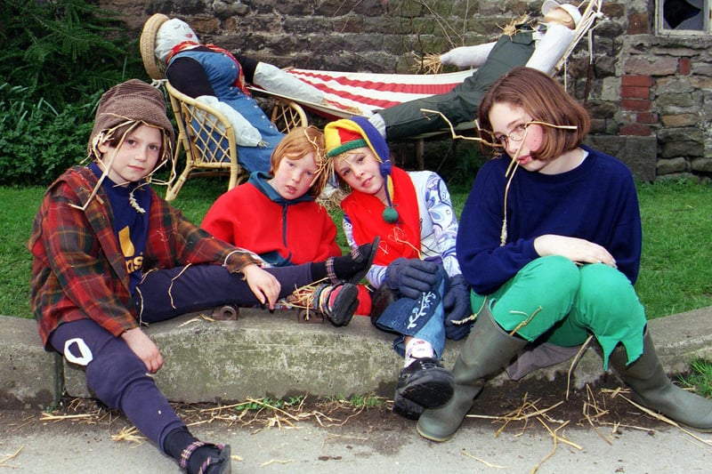 'Real' scarecrows at Wray Festival in 2000, from left, Anna Dwight, Sally Murray, Hannah Swindlehurst and Jess Murray, who were collecting money for Wray Institute.