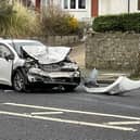 The scene of the crash on Heysham Road on Saturday in which a driver was seriously injured. Picture by Jane Simon.