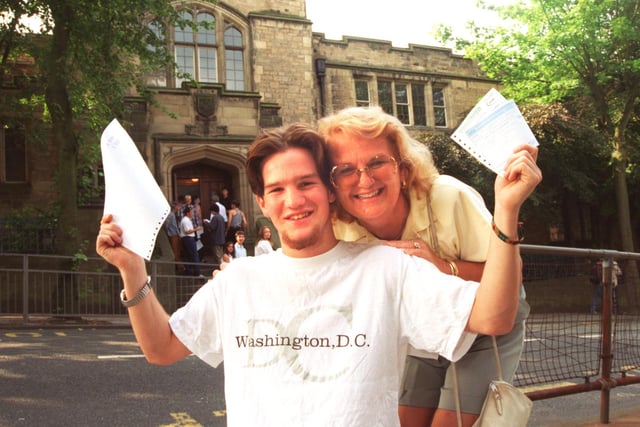 Lancaster Royal Grammar School pupil, Alex Jefferson, who celebrated his successful A-level results with his mother Emily, who flew in from the Middle East to be with him on results day.