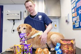 Nick Ellis, a veterinary nurse at Lancaster Vets, with treats which are toxic for dogs.