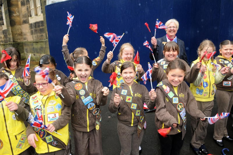Excited Brownies await the visit of the Queen during her trip to Lancaster and Bilsborrow in 2015.