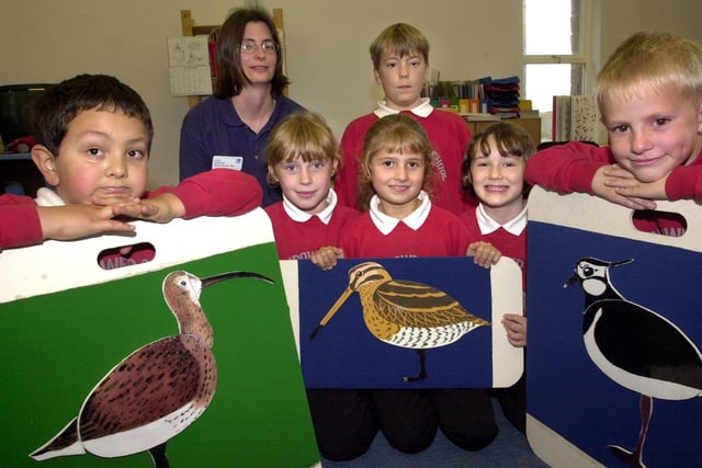 Pupils at Wray Endowed School learning about their local birds with Lucy Barron RSPB community education officer