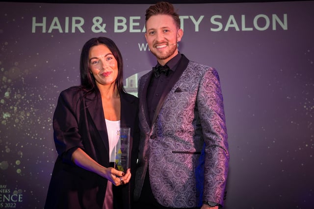 Hair and Beauty Salon of the Year Award winner Mason Brown receive their trophy from host Jordan Williams. Runners-up were Baseline Hair Salon, Crystal Clear Health & Beauty and Vogue Hair & Beauty.
